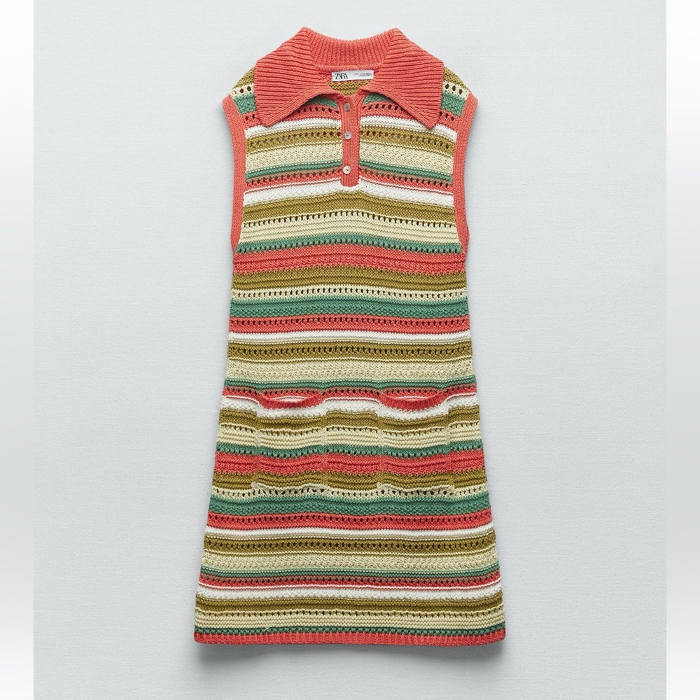Zara Multicolor Knit Dress with Collar
